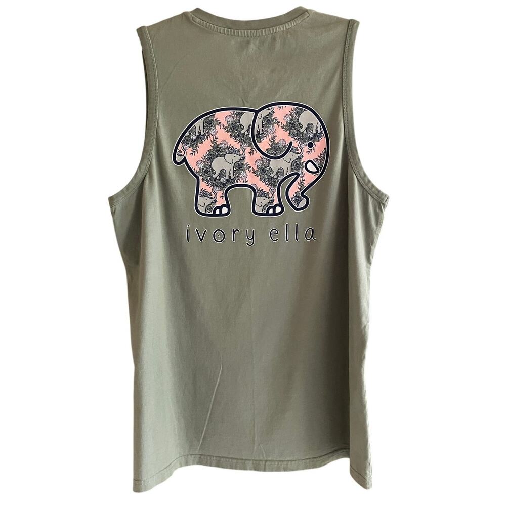 Ivory Ella Tank Top Sage Green 100% Organic Cotton L Elephant Lover Large